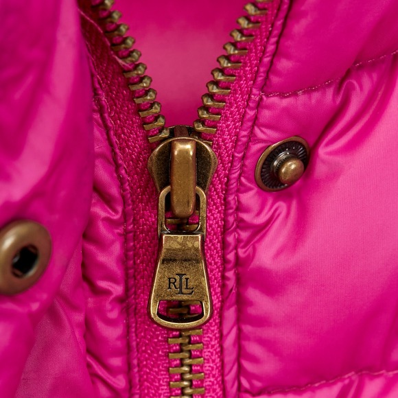 Lauren Ralph Lauren RLL Puffer Jacket Hooded Faux Fur Trim Pink Womens Small - Picture 16 of 16